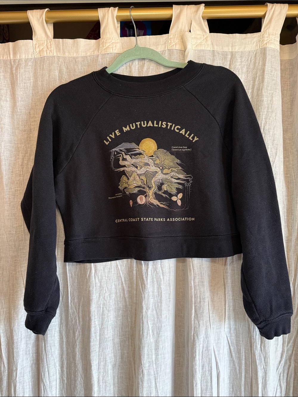 Live Mutualistically Cropped Black Graphic Sweatshirt
